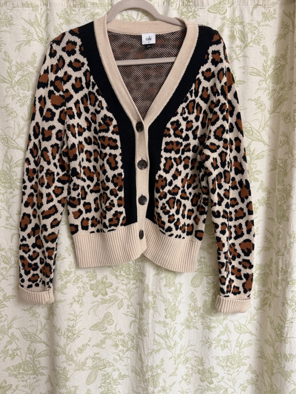 Leopard Print V-Neck Button Cardigan - Beige & Black - Picture 6 of 7